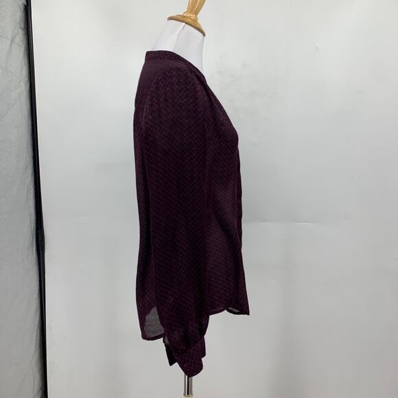 Joie Shirt Womens XS Extra Small Burgundy Mintee Houndstooth Hidden Buttons - Picture 8 of 14